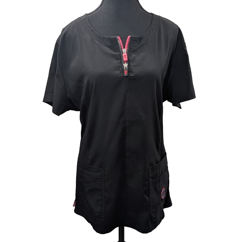 Koi Lite Serenity Scrub Top Black Quarter Zip Performance Women's XL Medical